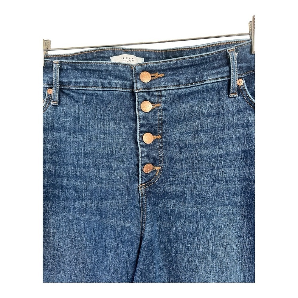LOFT Plus High Rise Button Front Fray Hem Jeans Authentic Indigo Wash - Picture 7 of 15